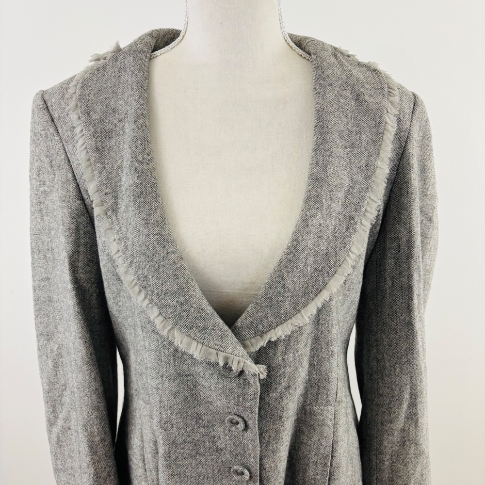 White House Black Market Gray Wool Blend Ruffle Trim Peplum Blazer Jacket 14 - Picture 2 of 9